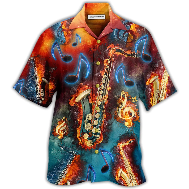 Hawaiian Shirt / Adults / S Saxophone Music Love It Red Black Blue - Hawaiian Shirt - Reefox