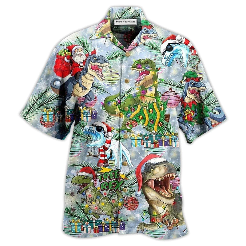 Hawaiian Shirt / Adults / S Dinosaur And Merry Christmas - Hawaiian Shirt - Reefox