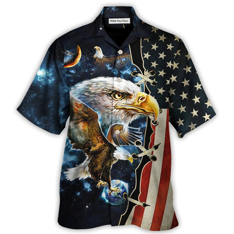 Hawaiian Shirt / Adults / S America Eagle Amazing Galaxy - Hawaiian Shirt - Reefox