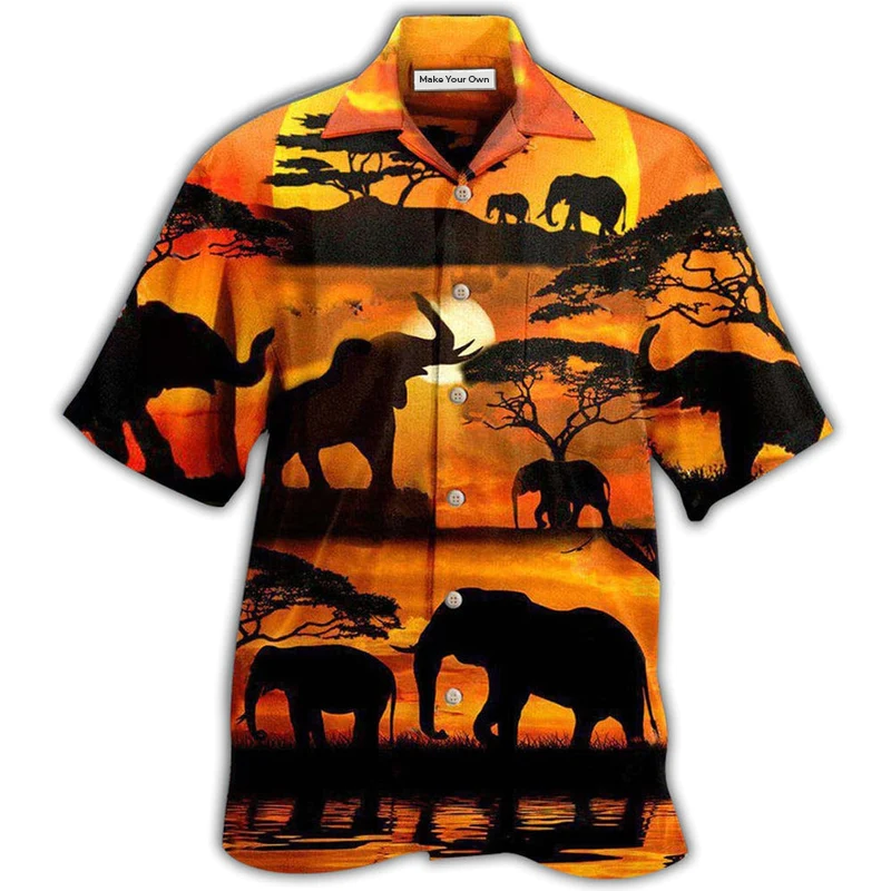 Hawaiian Shirt / Adults / S Elephant You're Stronger Than You Think In Yellow Sky - Hawaiian Shirt - Reefox