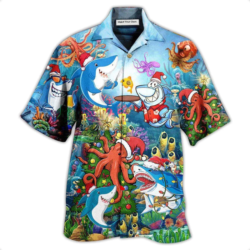 Hawaiian Shirt / Adults / S Shark Happy New Year - Hawaiian Shirt - Reefox