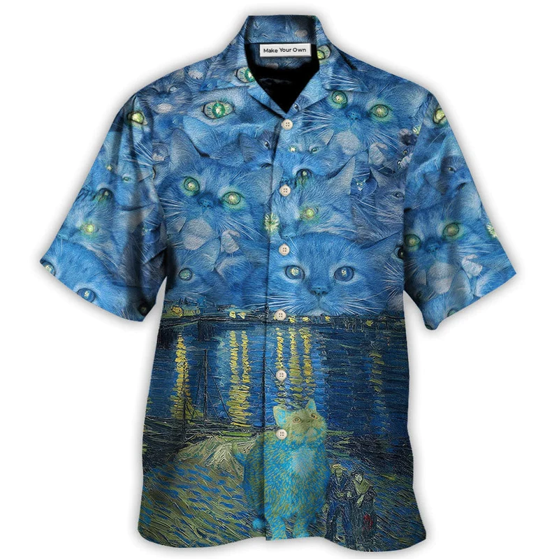 Hawaiian Shirt / Adults / S Cat Starry Night Art - Hawaiian Shirt - Reefox