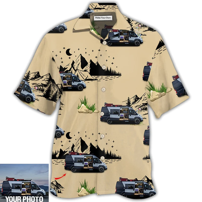 Hawaiian Shirt / Adults / S Camping Van Outdoor Life Moon Night Custom Photo - Hawaiian Shirt - Reefox