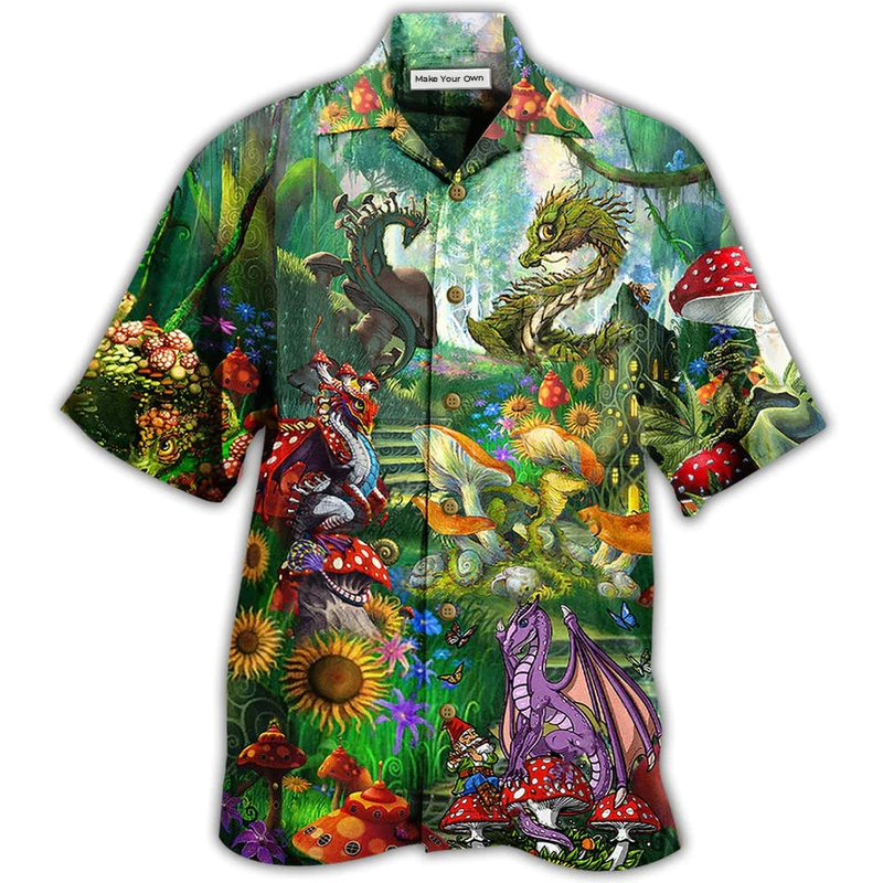 Hawaiian Shirt / Adults / S Dragon Mushroom Love Forest - Hawaiian Shirt - Reefox