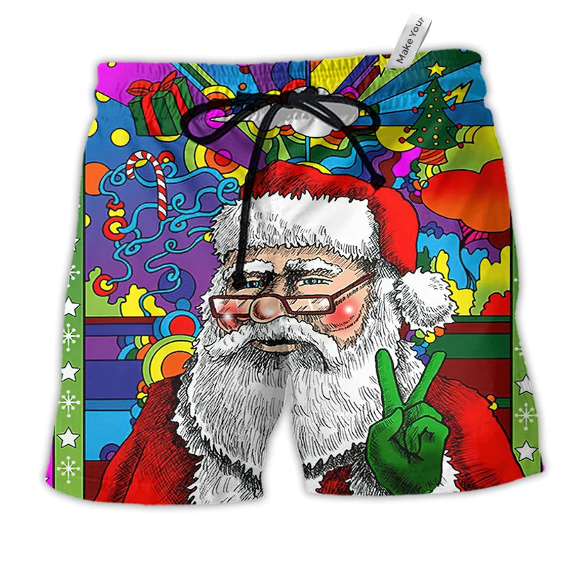 Beach Short / Adults / S Hippie Santa Claus Christmas Santa Wear Glasses - Beach Short Reefox - Owls Matrix LTD
