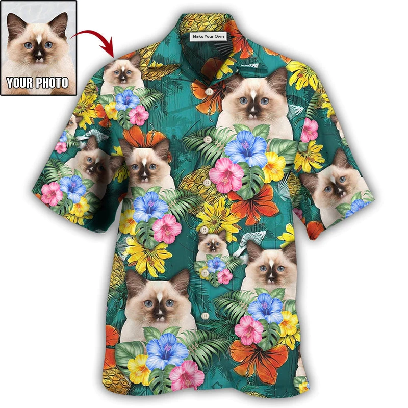1 / Adults / S Cat Tropical Various Style Custom Photo - Hawaiian Shirt - Reefox
