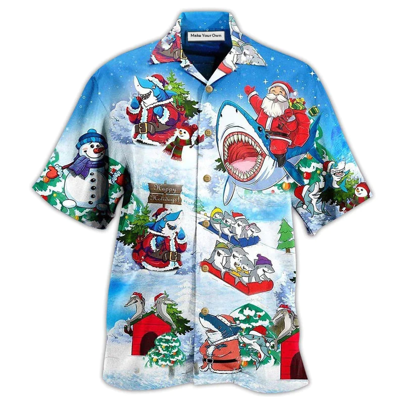 Hawaiian Shirt / Adults / S Shark Santa Love Xmas - Hawaiian Shirt - Reefox