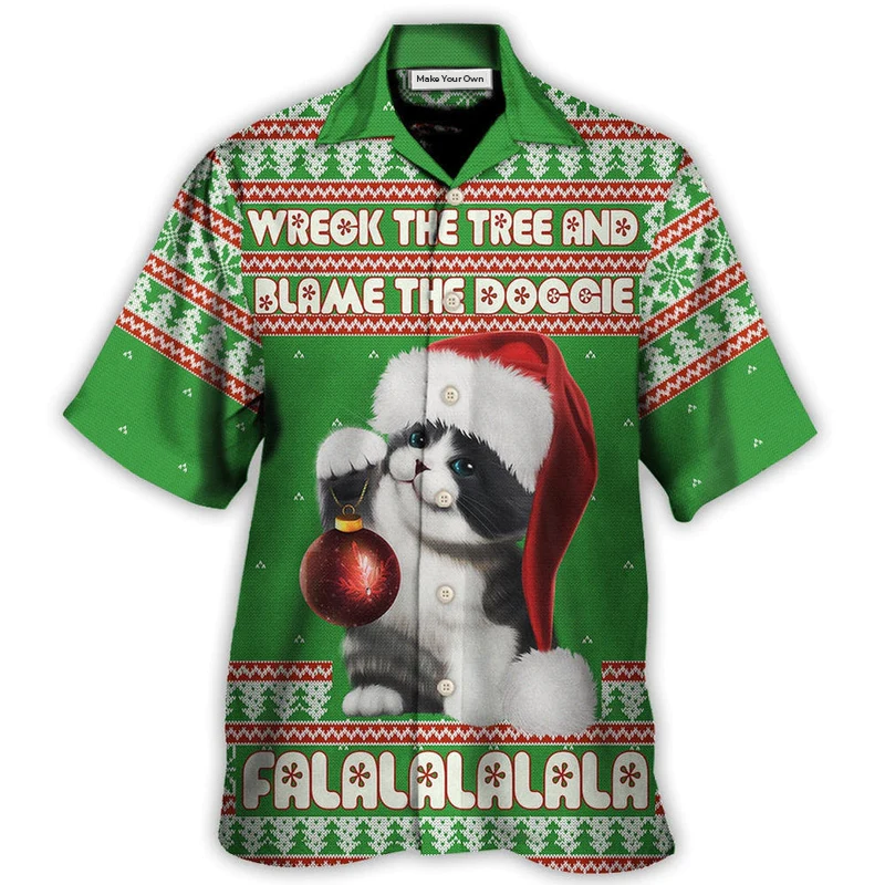 Hawaiian Shirt / Adults / S Cat Wreck The Tree And Blame The Doggie Falalala Christmas - Hawaiian Shirt - Reefox