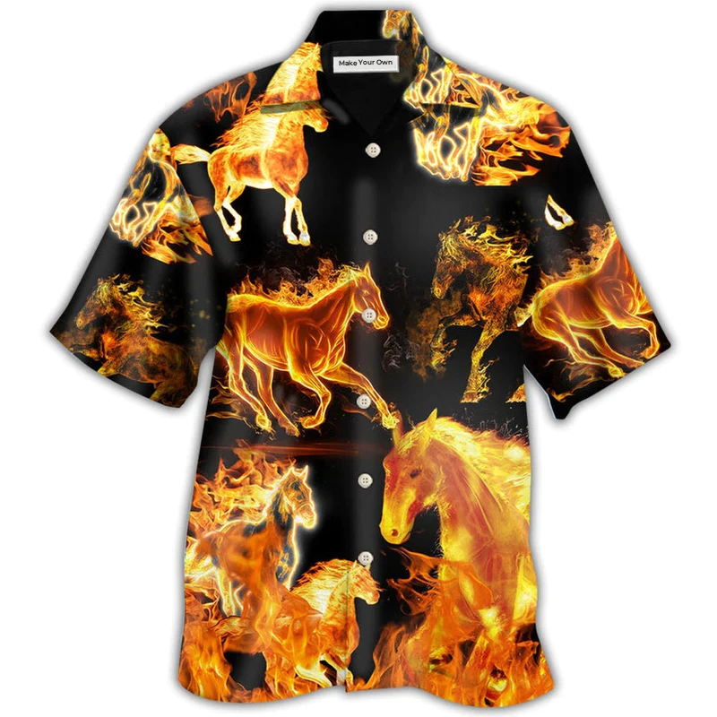 Hawaiian Shirt / Adults / S Horse Fire Forse Black Style - Hawaiian Shirt - Reefox