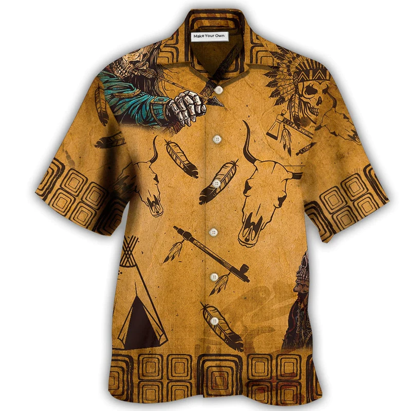 Hawaiian Shirt / Adults / S Native Skull War Vintage - Hawaiian Shirt - Reefox