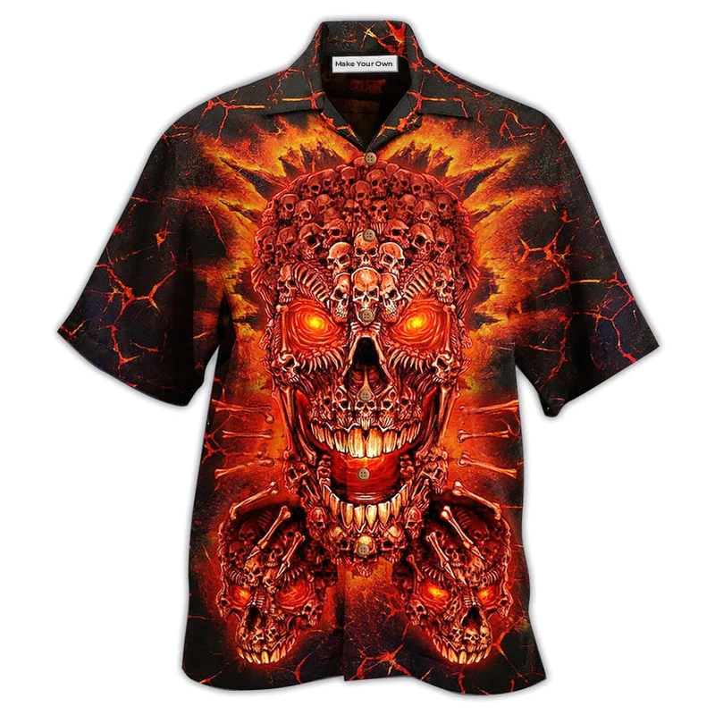 Hawaiian Shirt / Adults / S Skull Fire Love Red Smile - Hawaiian Shirt - Reefox