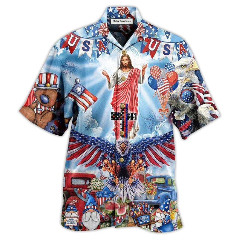 Hawaiian Shirt / Adults / S Jesus America Patriotism - Hawaiian Shirt - Reefox