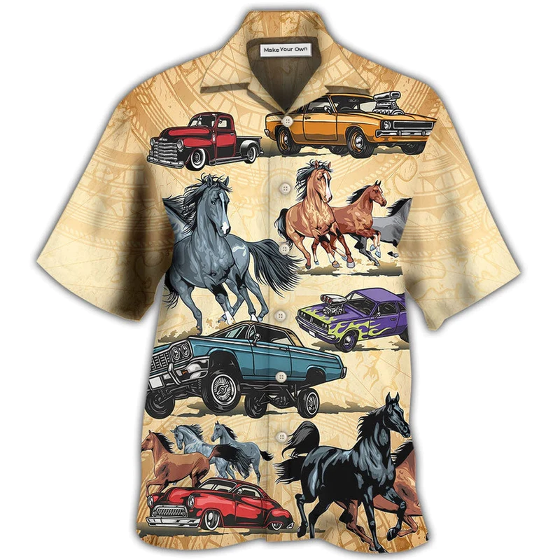 Hawaiian Shirt / Adults / S Horse Muscle Car I Like Muscle Car And Horse - Hawaiian Shirt - Reefox