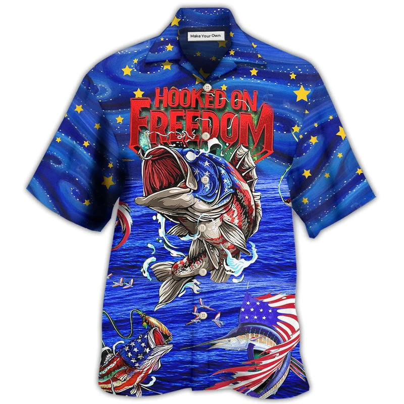 Hawaiian Shirt / Adults / S Fishing Hooked On Freedom Blue Night - Hawaiian Shirt - Reefox
