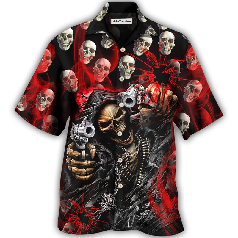 Hawaiian Shirt / Adults / S Skull Dark Gun Red Smoke Lighting - Hawaiian Shirt - Reefox
