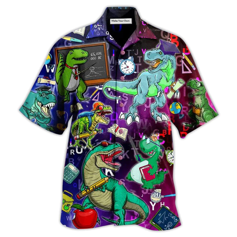 Hawaiian Shirt / Adults / S Dinosaur Teaching Is Like A Walk - Hawaiian Shirt - Reefox