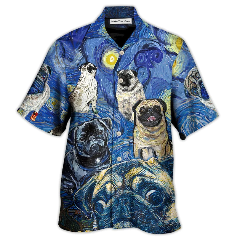 Hawaiian Shirt / Adults / S Pug Dog Cute Starry Night - Hawaiian Shirt - Reefox