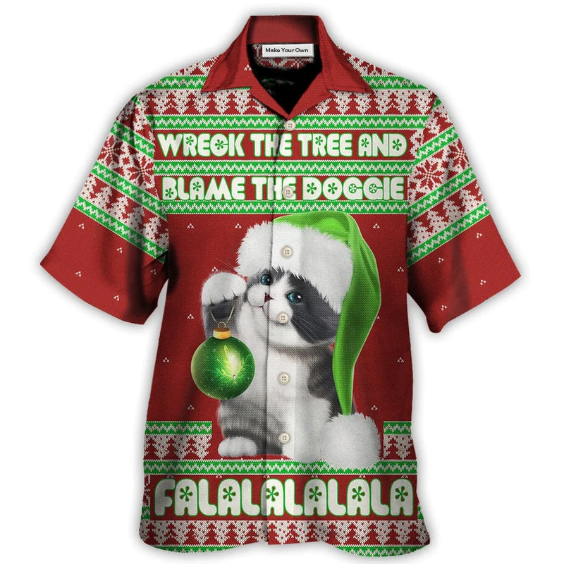 Hawaiian Shirt / Adults / S Cat Wreck The Tree Red Style Christmas - Hawaiian Shirt - Reefox
