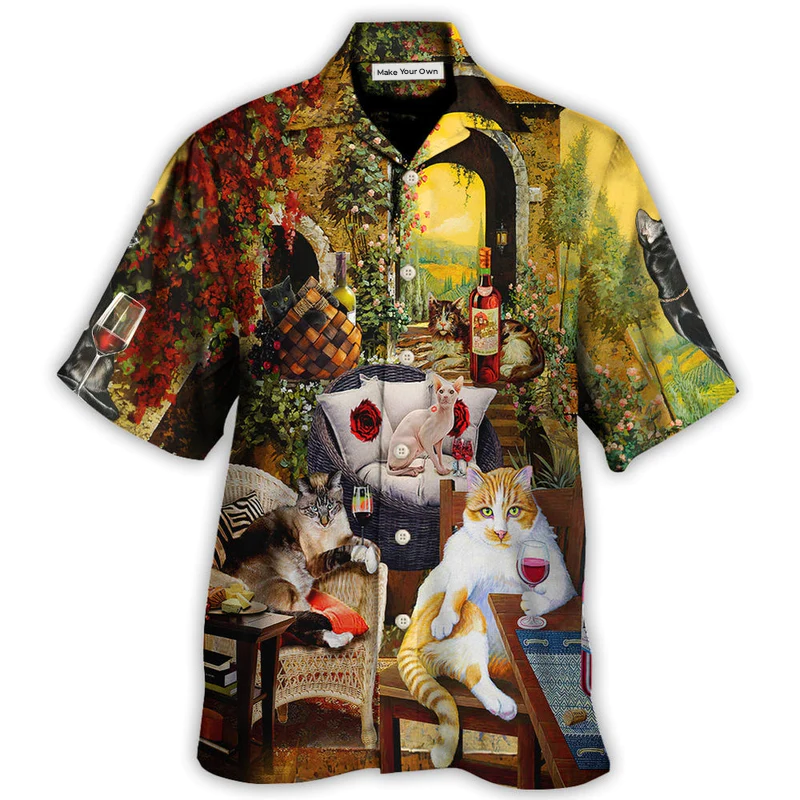 Hawaiian Shirt / Adults / S Cat Drink Wine and Judge - Hawaiian Shirt - Reefox