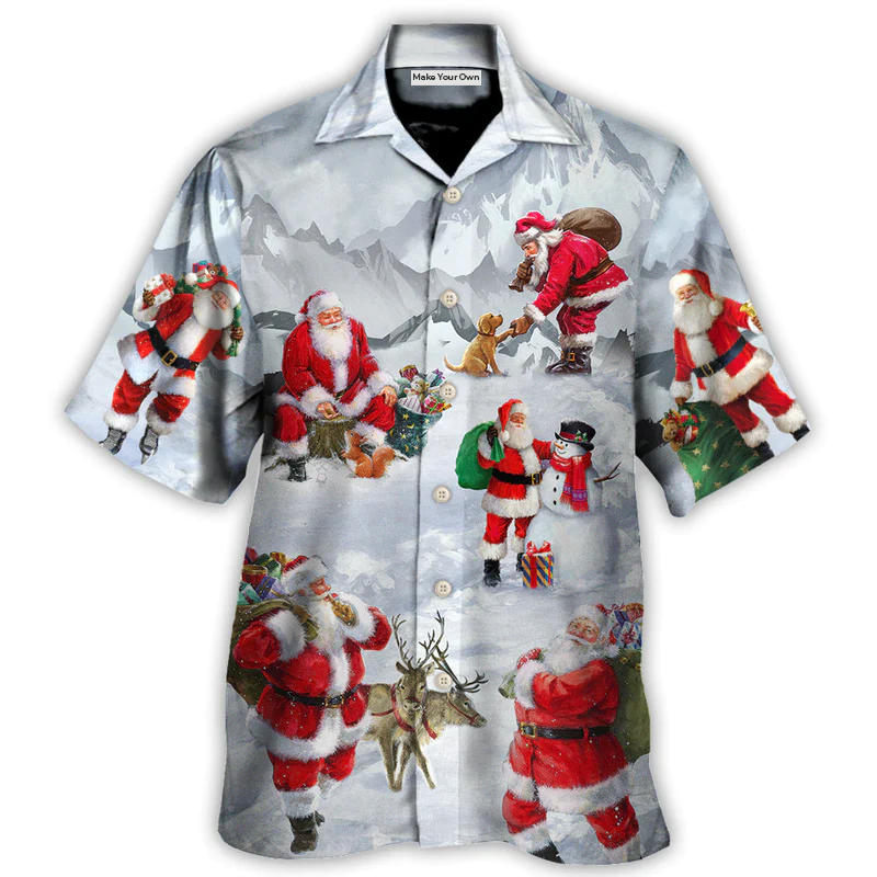 Hawaiian Shirt / Adults / S Christmas Santa Claus In The Snow Mountain Art Style - Hawaiian Shirt - Reefox