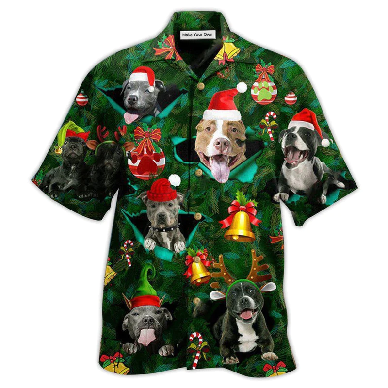 Hawaiian Shirt / Adults / S Pitbull Dog Merry Pit-Mas - Hawaiian Shirt - Reefox