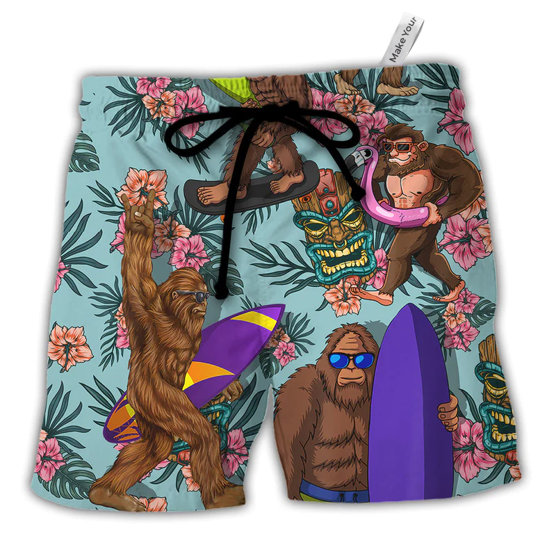 Surfing Funny Bigfoot Eat Sleep Surf Repeat Lovers Surfing - Beach Short Reefox