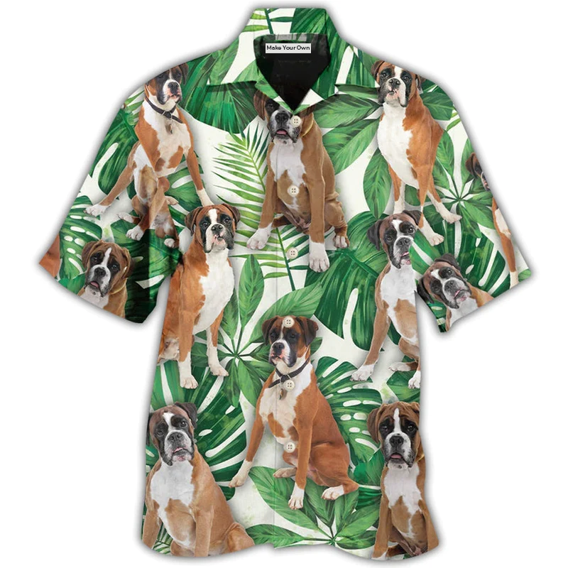 Hawaiian Shirt / Adults / S Boxer Dog Tropical Leaf Style - Hawaiian Shirt - Reefox
