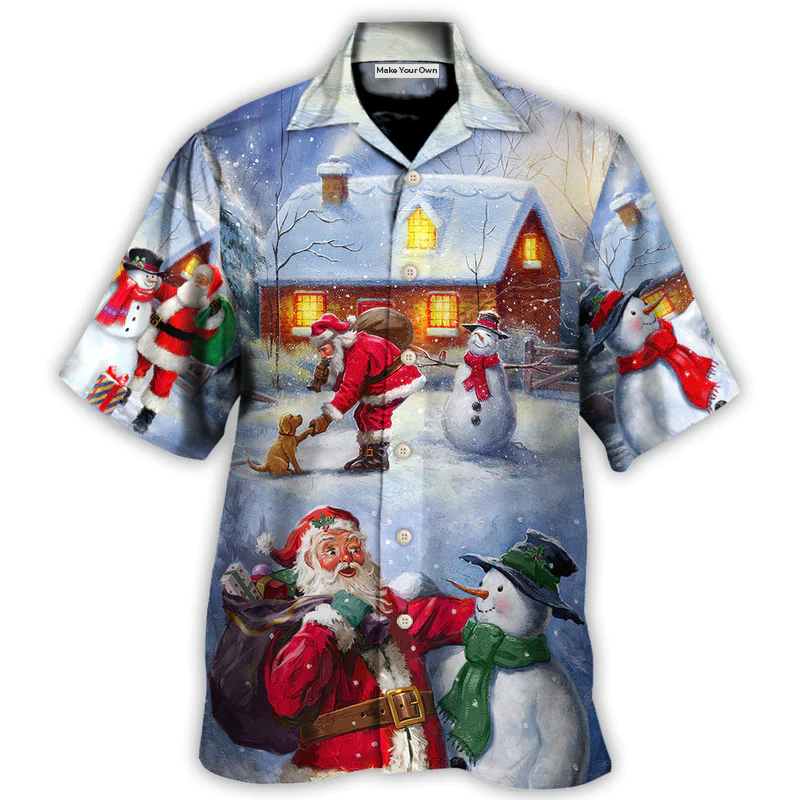 Hawaiian Shirt / Adults / S Christmas Santa Love Snowman In The Village Gift For Xmas - Hawaiian Shirt - Reefox