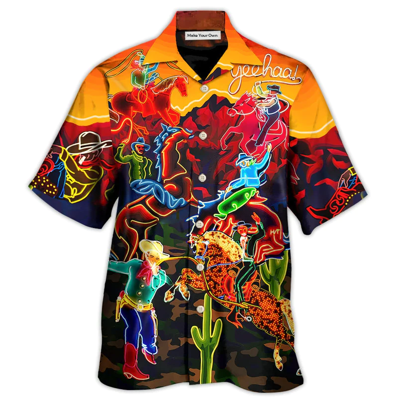 Hawaiian Shirt / Adults / S Cowboy Neon Riding Horse Desert - Hawaiian Shirt - Reefox
