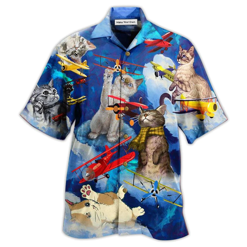 Hawaiian Shirt / Adults / S Cat Love Fly Blue Sky - Hawaiian Shirt - Reefox