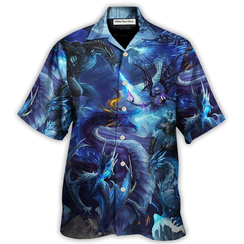 Hawaiian Shirt / Adults / S Dragon Blue Skull Fire Lightning Art Style - Hawaiian Shirt - Reefox