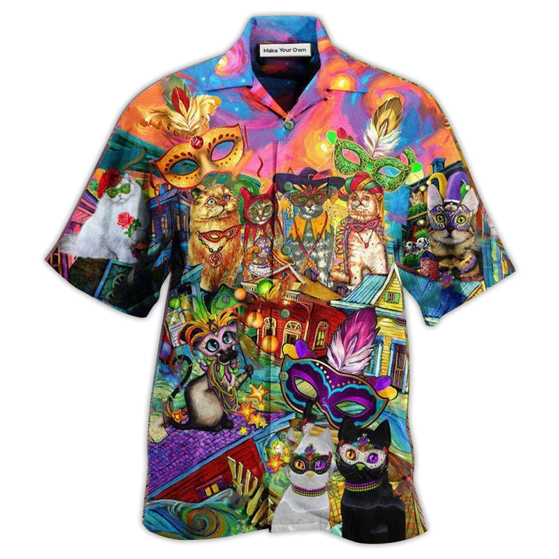 Hawaiian Shirt / Adults / S Cat Prom Lets Go Down Street Celebrate The Mardi Gras Festival - Hawaiian Shirt - Reefox