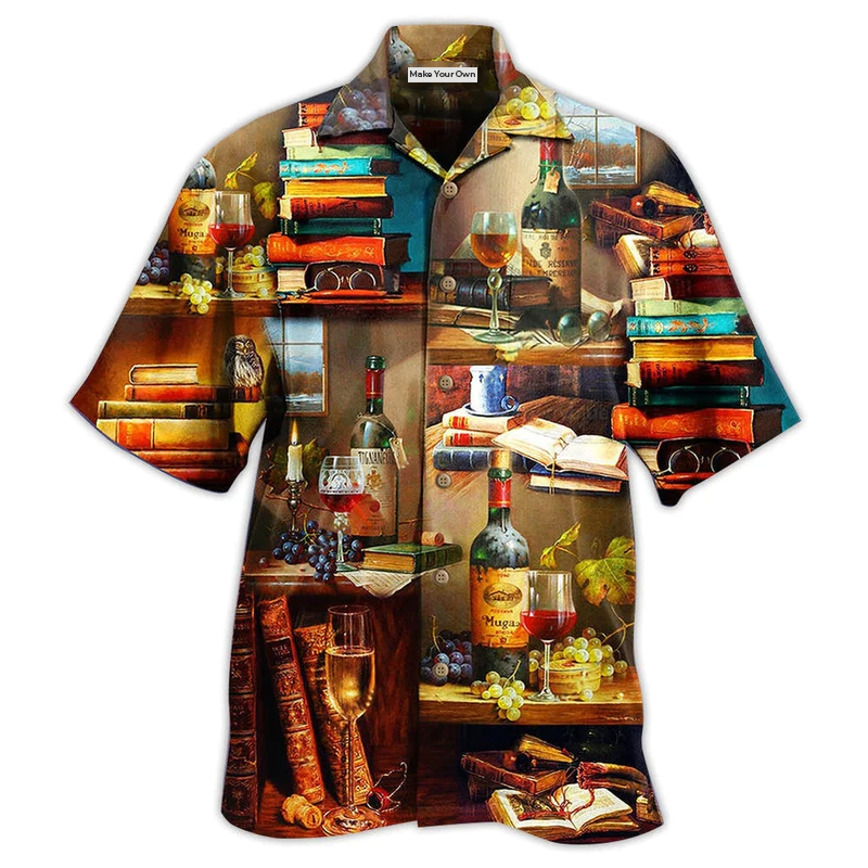 Hawaiian Shirt / Adults / S Book And The Smell Of Fine Drink Wine - Hawaiian Shirt - Reefox