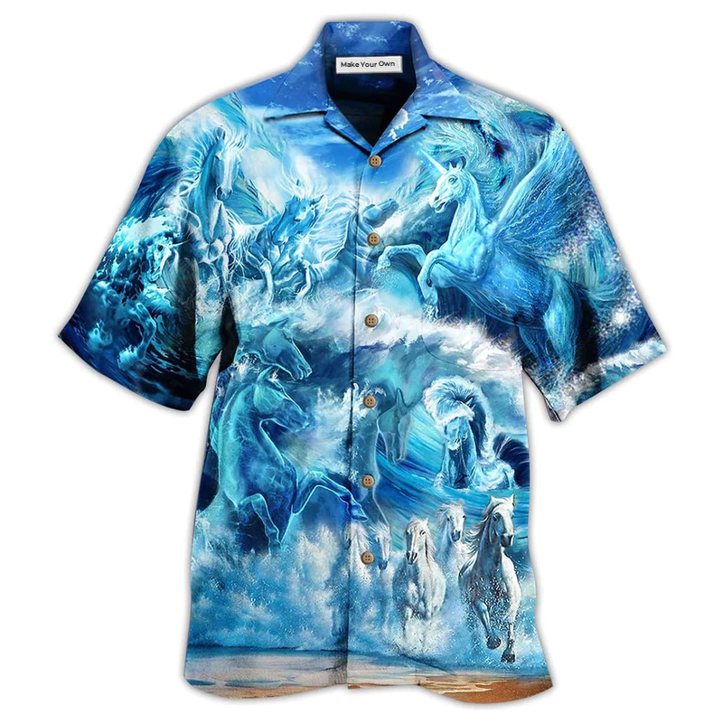 Hawaiian Shirt / Adults / S Horse Run To The Sea And Free The Souls - Hawaiian Shirt - Reefox
