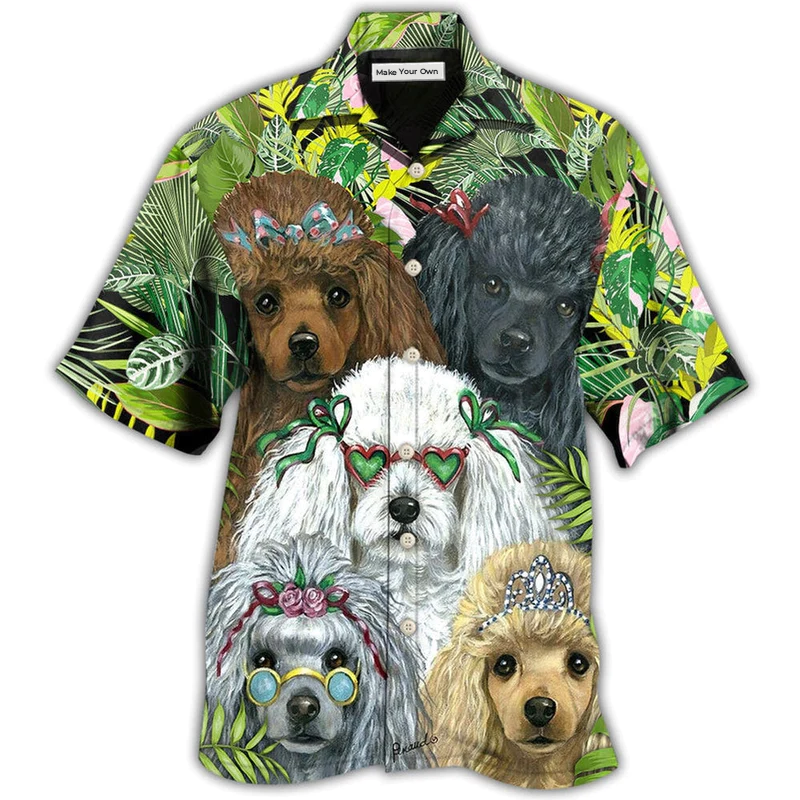 Hawaiian Shirt / Adults / S Poodle Dog Green Tropical - Hawaiian Shirt - Reefox
