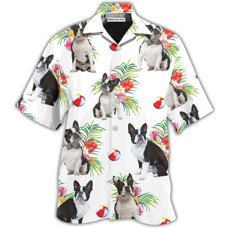 Hawaiian Shirt / Adults / S Boston Terrier Dog Ball Tropical Floral - Hawaiian Shirt - Reefox