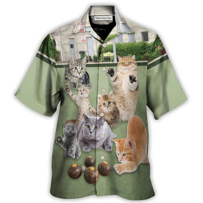 Lawn Bowling Cat Play In Yard - Hawaiian Shirt - Reefox