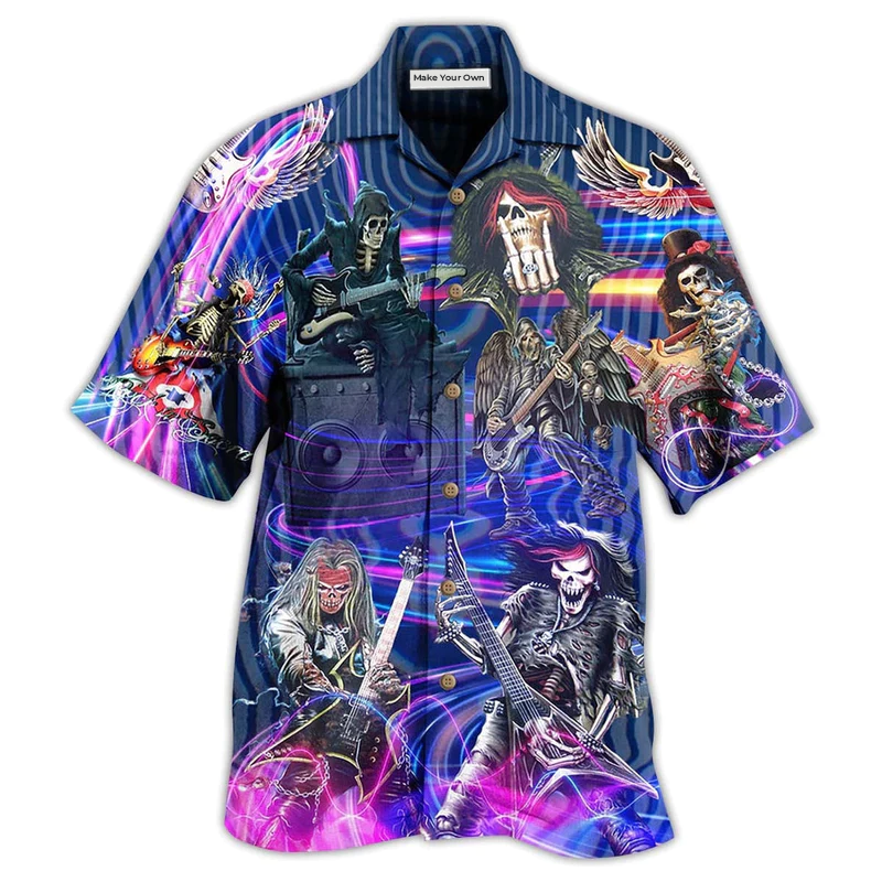 Hawaiian Shirt / Adults / S Guitar Skull Music Skull Crazy Purple - Hawaiian Shirt - Reefox