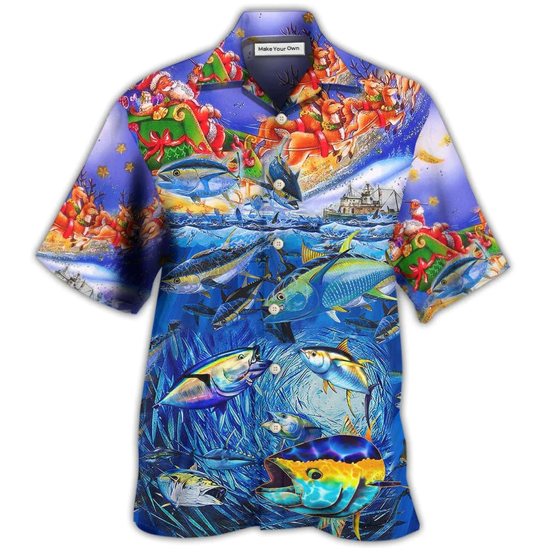 Hawaiian Shirt / Adults / S Fishing Santa Claus Love Ocean - Hawaiian Shirt - Reefox