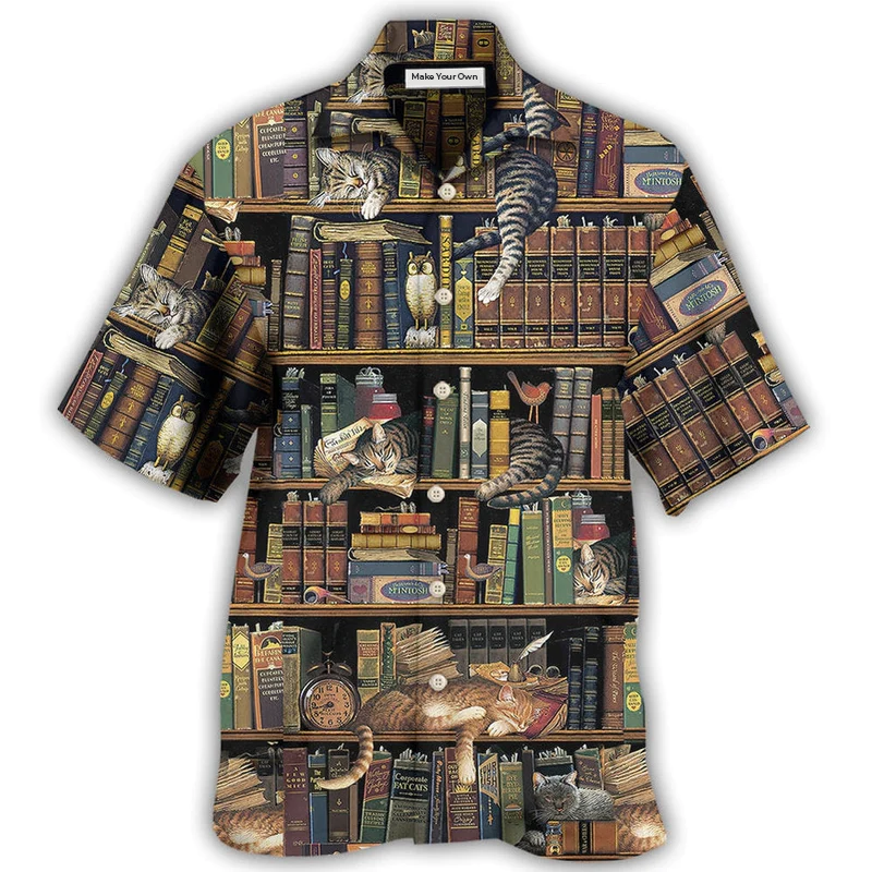 Hawaiian Shirt / Adults / S Book And Cat Vintage - Hawaiian Shirt - Reefox