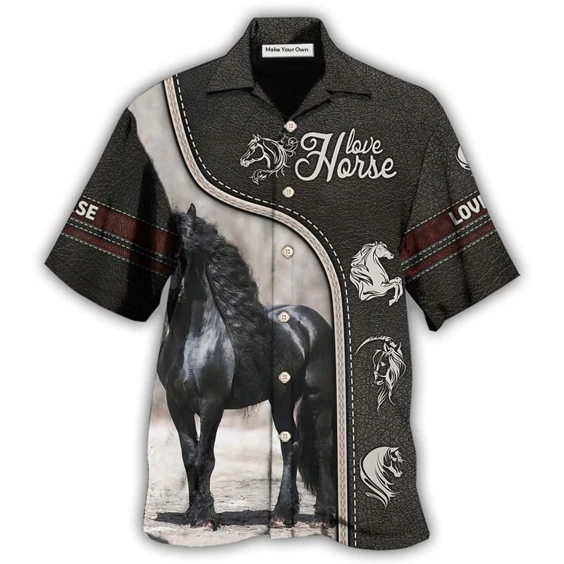 Hawaiian Shirt / Adults / S Horse Black Lover - Hawaiian Shirt - Reefox