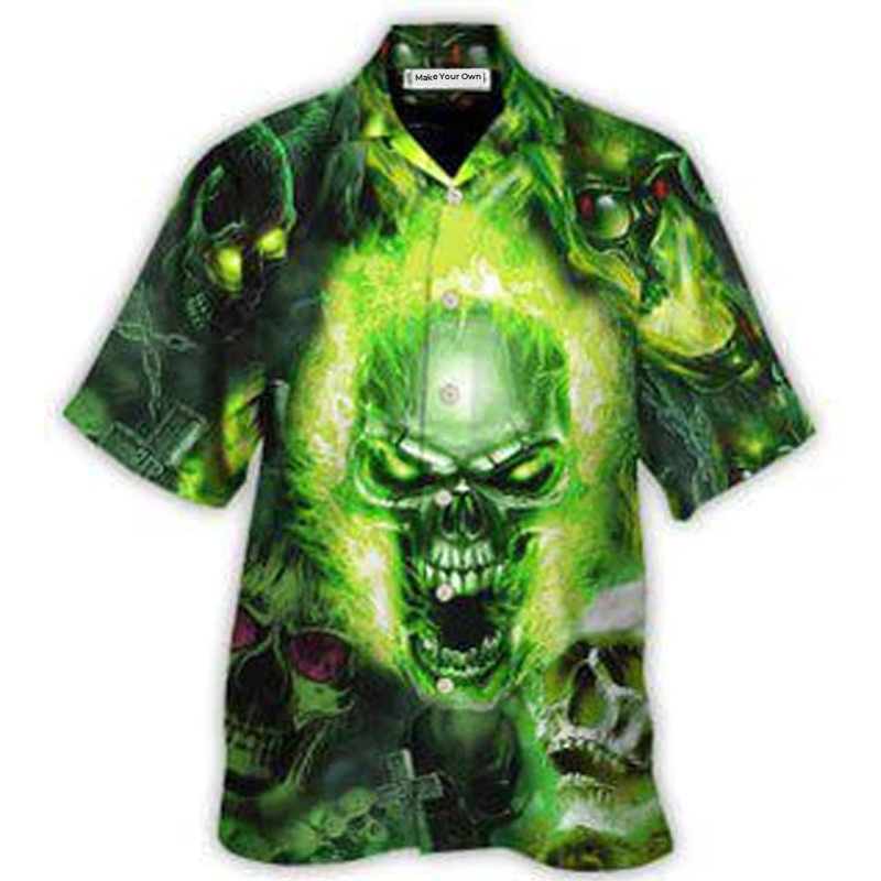 Hawaiian Shirt / Adults / S Skull Green Fear No Man - Hawaiian Shirt - Reefox