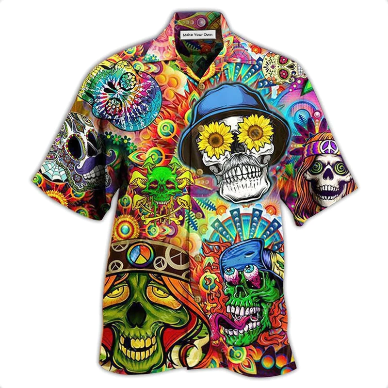 Hawaiian Shirt / Adults / S Hippie Skull Life Style Floral - Hawaiian Shirt - Reefox