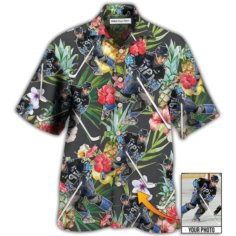 Hawaiian Shirt / Adults / S Hockey Tropical Flower Pineapple Custom Photo - Hawaiian Shirt - Reefox