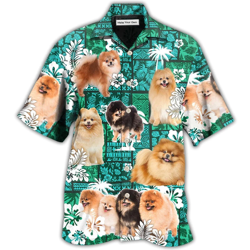 Hawaiian Shirt / Adults / S Pomeranian Green Tropical Dog Lover - Hawaiian Shirt - Reefox