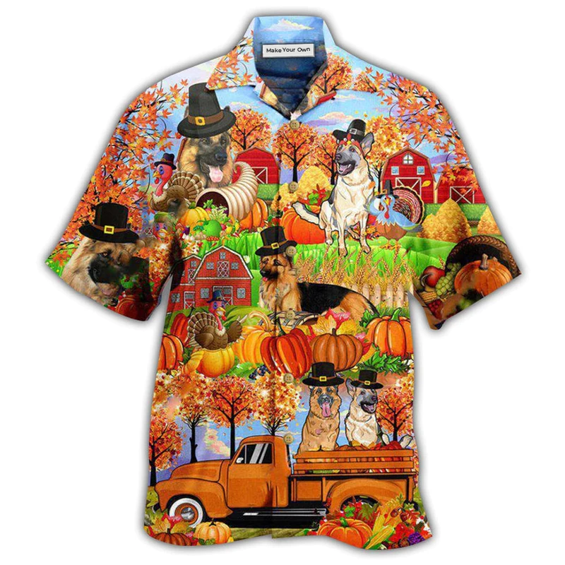Hawaiian Shirt / Adults / S German Shepherd Happy Thanksgiving - Hawaiian Shirt - Reefox