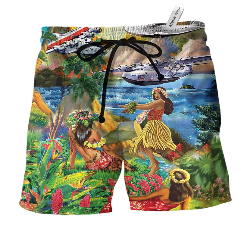 Beach Short / Adults / S Airplane Love Hawaii Forever - Beach Short Reefox - Owls Matrix LTD
