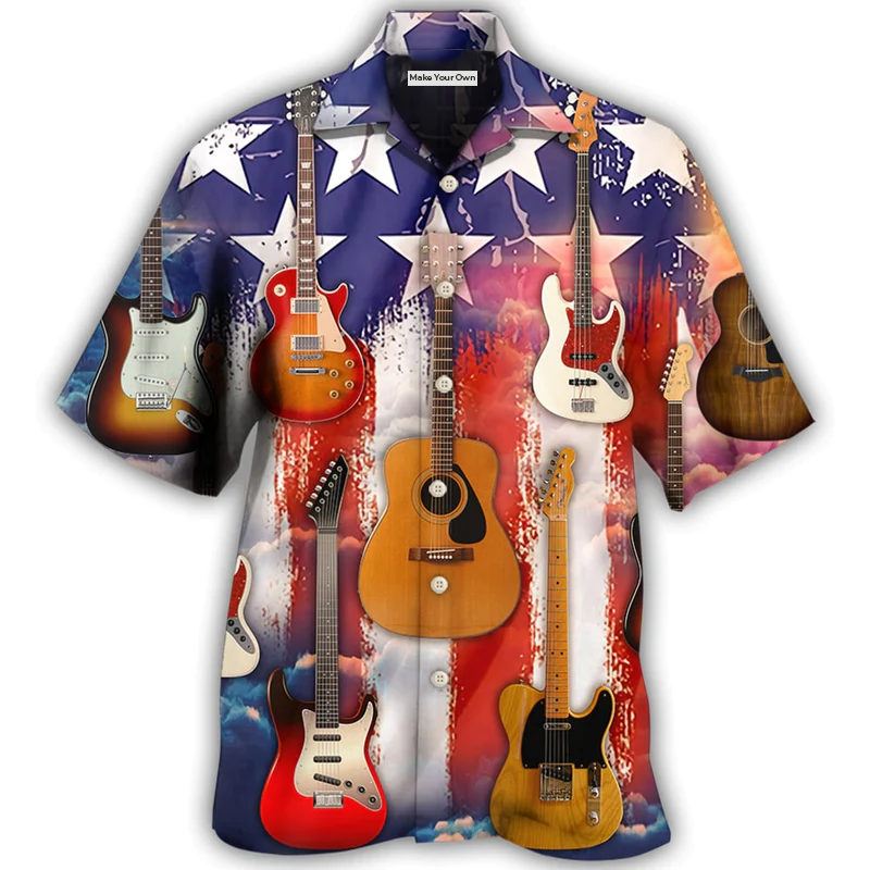 Hawaiian Shirt / Adults / S Guitar Independence Day Star America - Hawaiian Shirt - Reefox