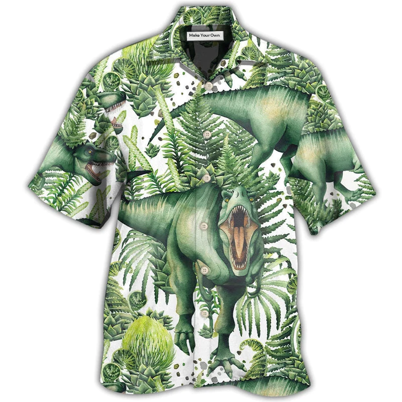 Hawaiian Shirt / Adults / S Dinosaur Strong Green Tropical Leaf - Hawaiian Shirt - Reefox