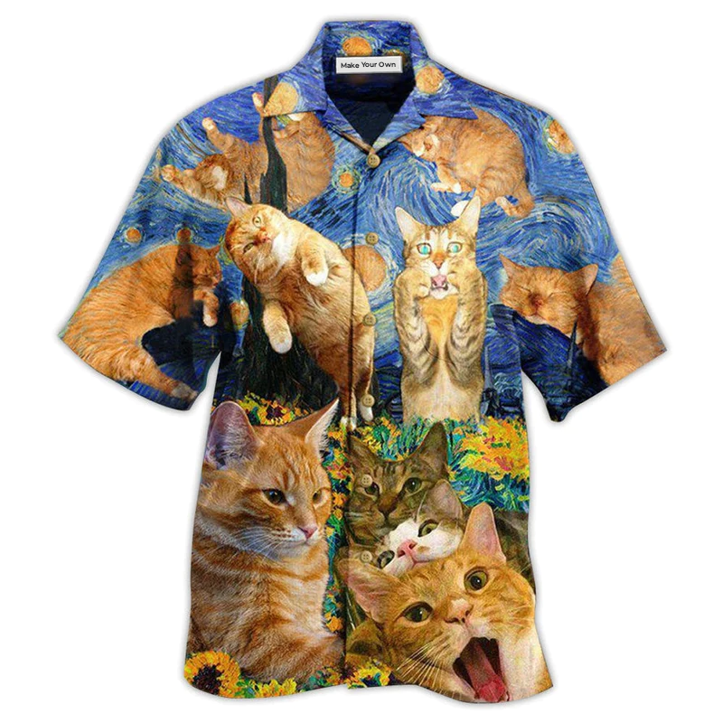 Hawaiian Shirt / Adults / S Cat The Sight Of Stars Makes Cat Dream - Hawaiian Shirt - Reefox